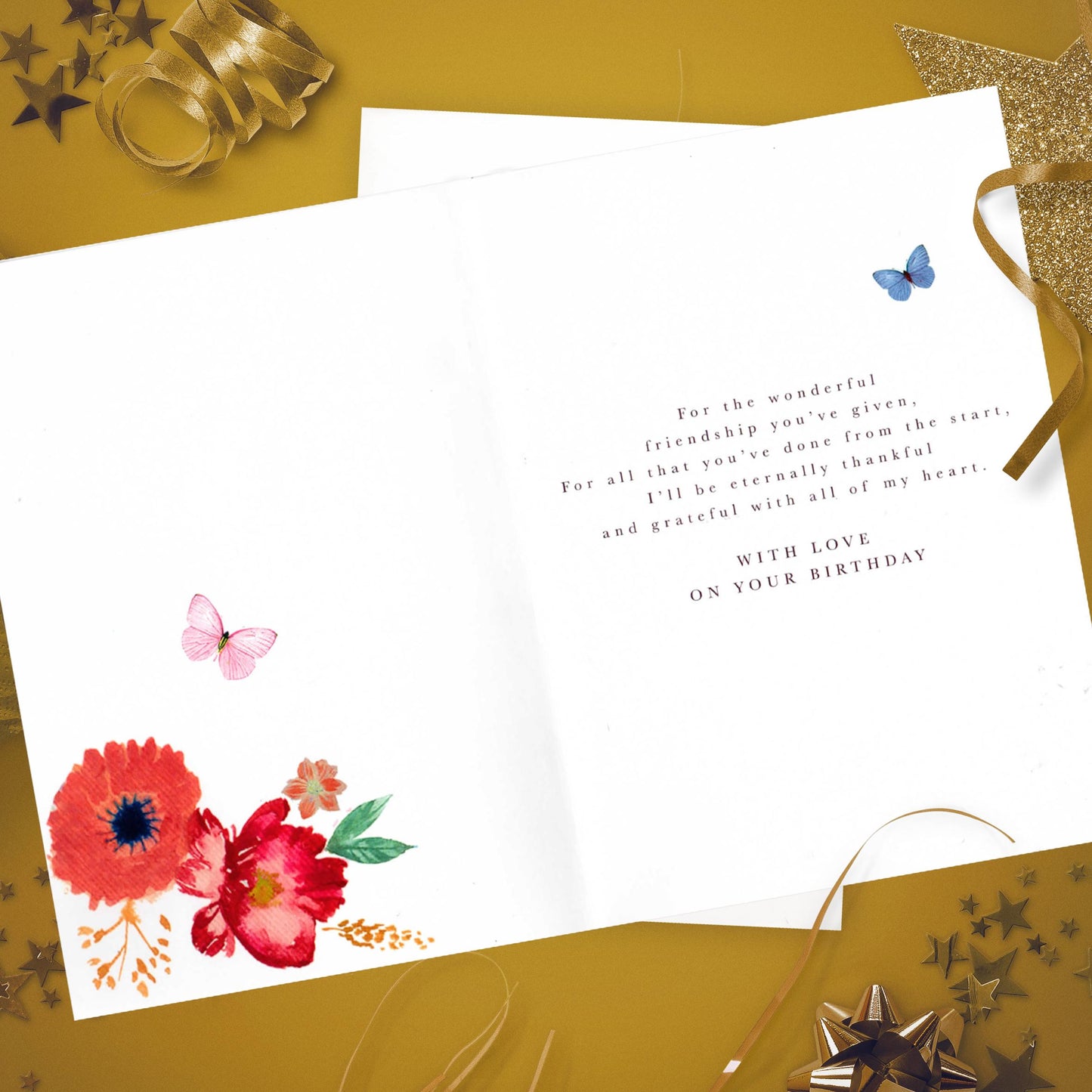 Friend Floral Birthday Card Alongside Its Envelope