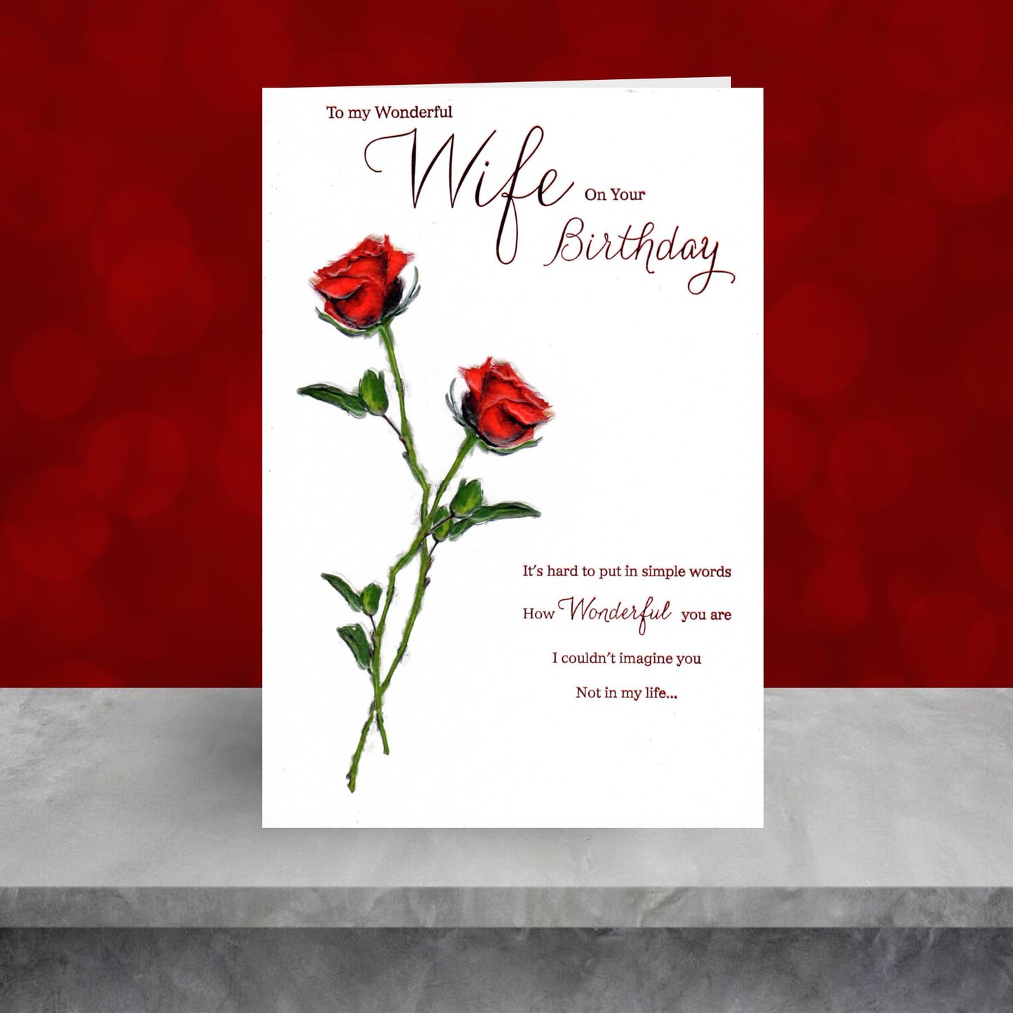 Wife Red Roses Birthday Card Sitting On A Display Shelf