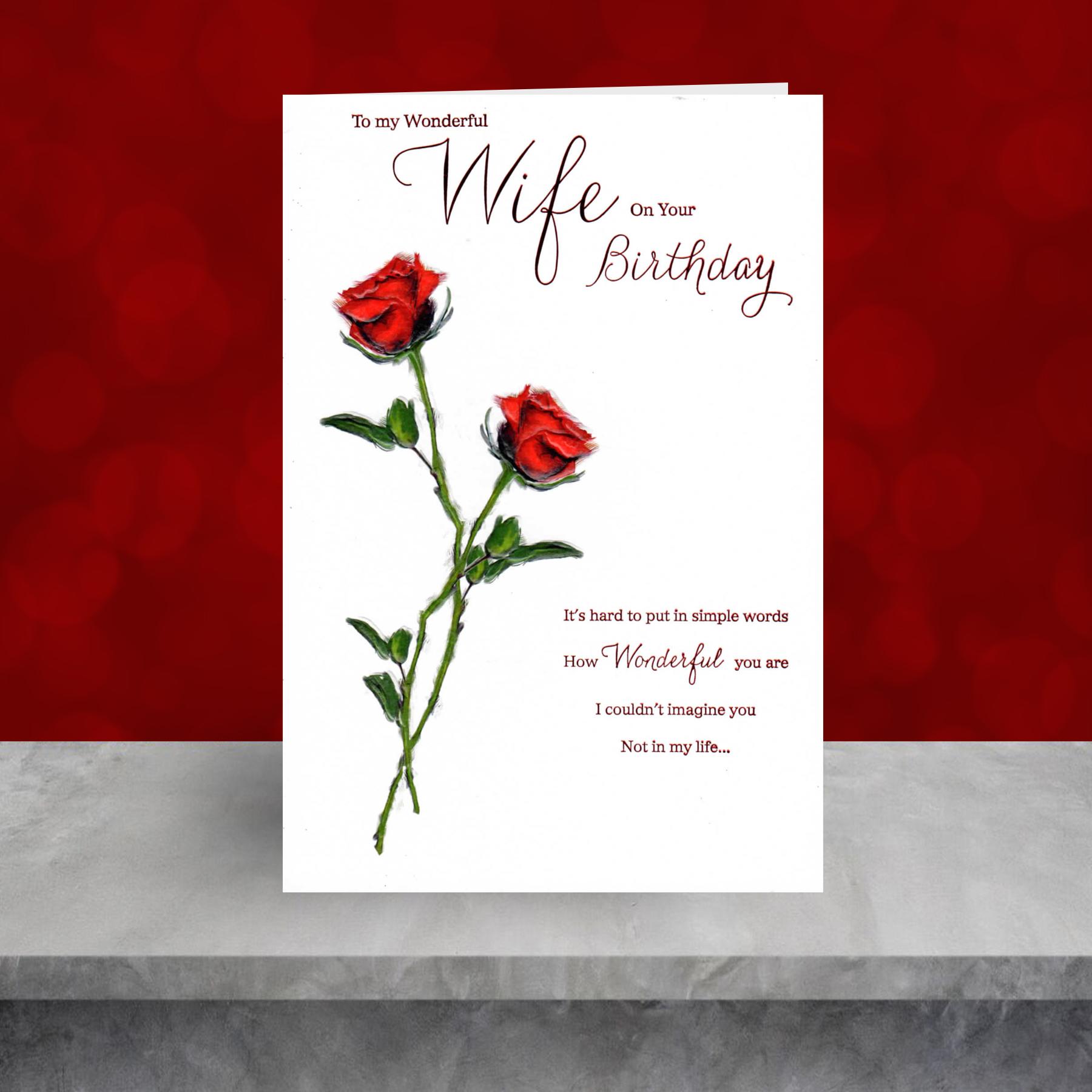 Wife Red Roses Birthday Card Sitting On A Display Shelf