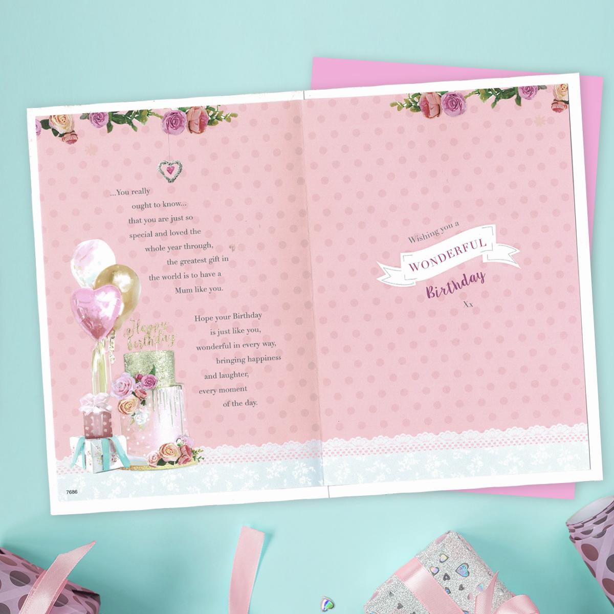 Inside Image Of Mum Age 70 Birthday Card Showing Layout And Printed Text