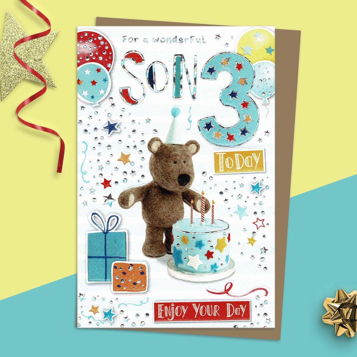 Age 3 Birthday Card Alongside Its Blue Envelope