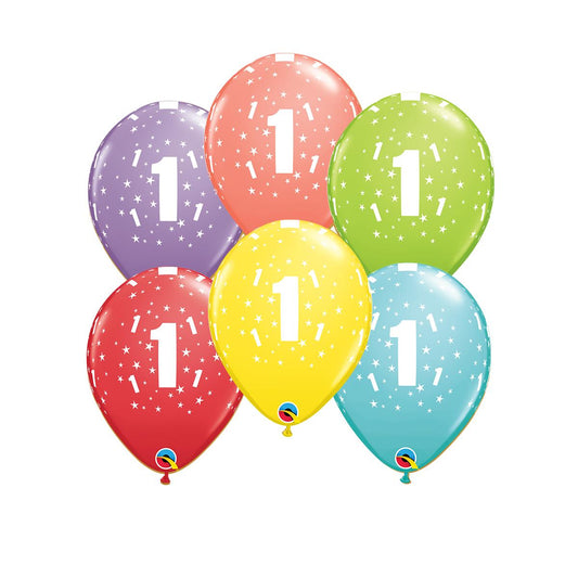 Image Of 6 Inflated Age 1 Multicoloured Latex