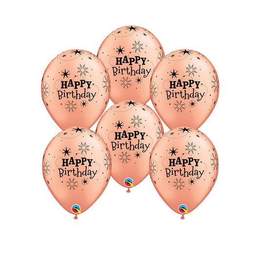 Image Of 6 Rose Gold Happy Birthday Latex Balloons