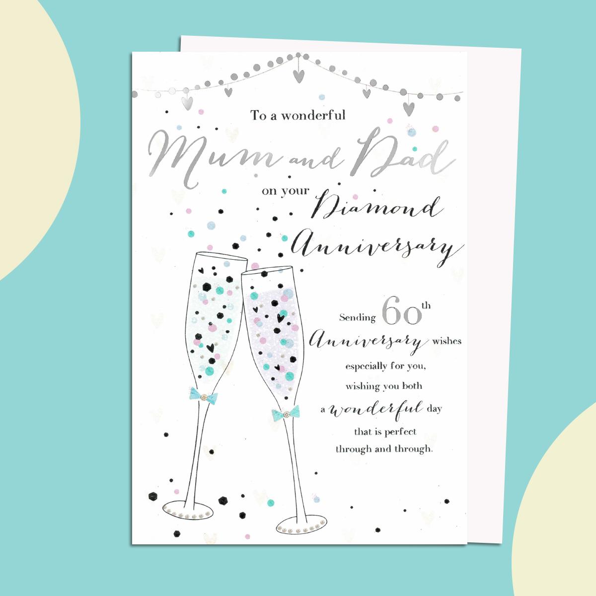 Mum And Dad 60th Anniversary Card Featuring Two Champagne Glasses