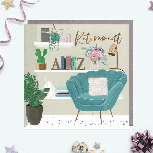 Beautiful Retirement Card From Belly Button Designs. With Added Gem Attachment And Grey Envelope. Blank Inside for Own Message