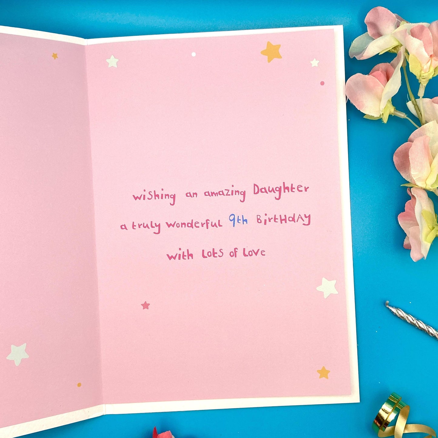 Daughter Age 9 Birthday Card Alongside Its Envelope