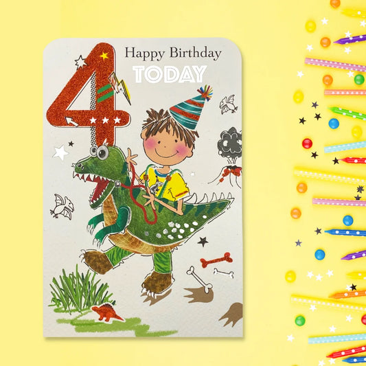 4th Birthday Card - Twingles Dinosaur