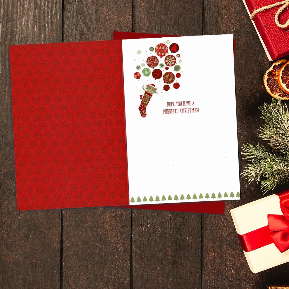 Inside Left Of Red With Snowflake Print. Inside Right Shows Replica Front Image And Greeting