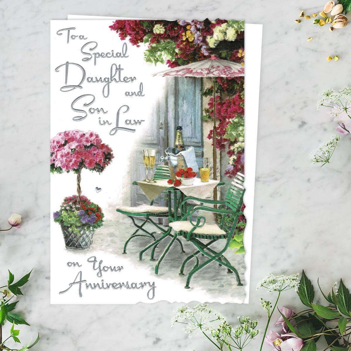 Daughter And Son In Law Al Fresco Anniversary Card Shown Full Image