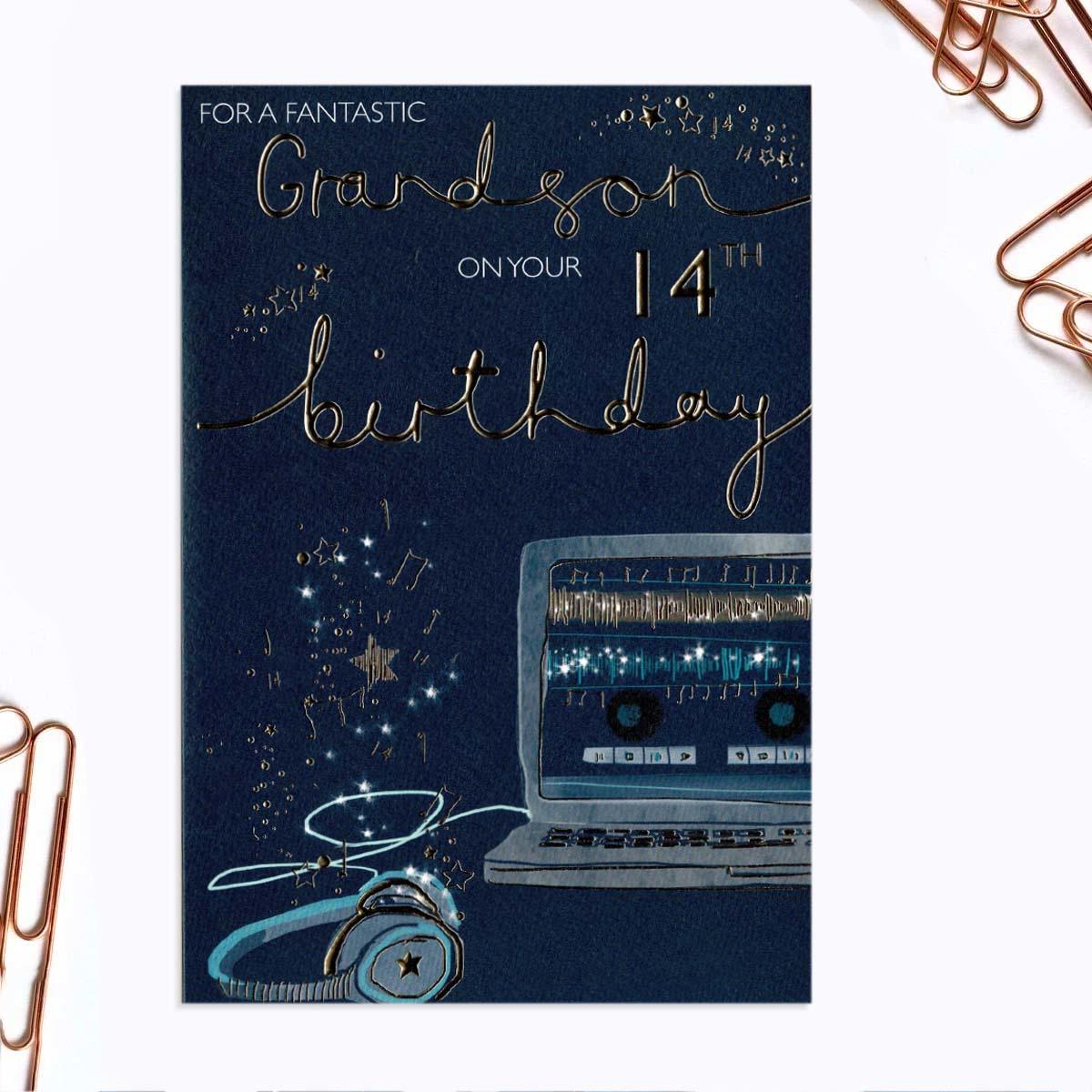 Grandson 14th Birthday Card Shown In Full