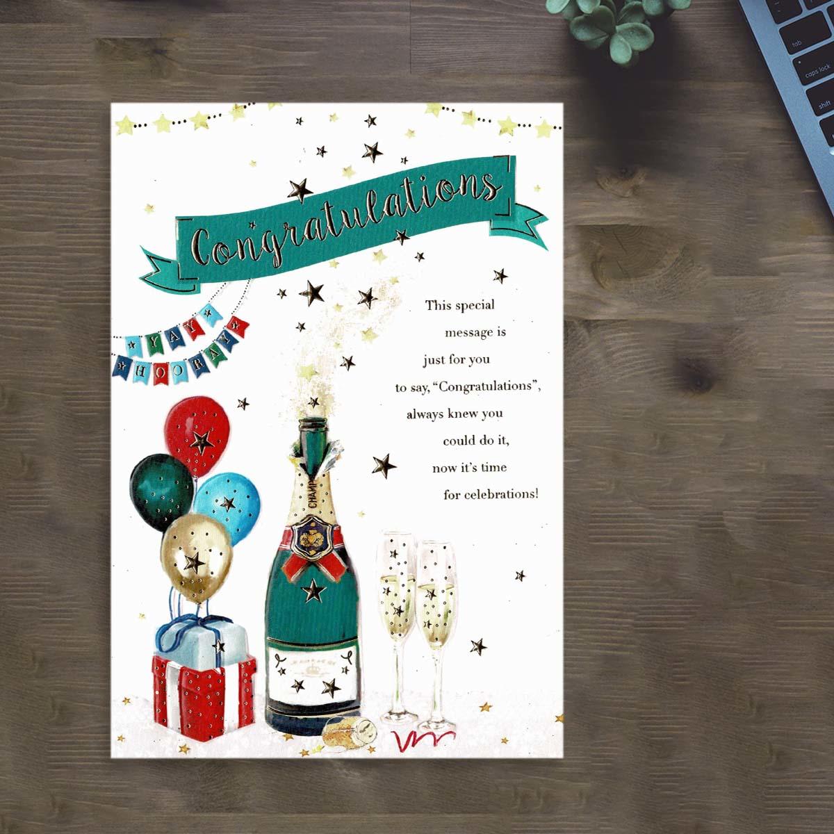 Congratulations Champagne & Balloons Card Front Image