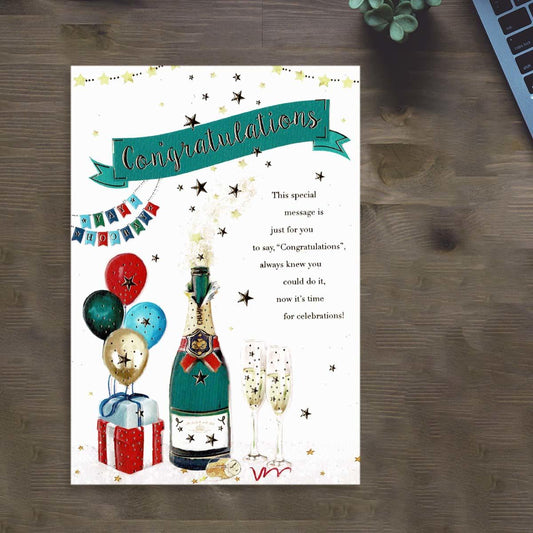 Congratulations Champagne & Balloons Card Front Image