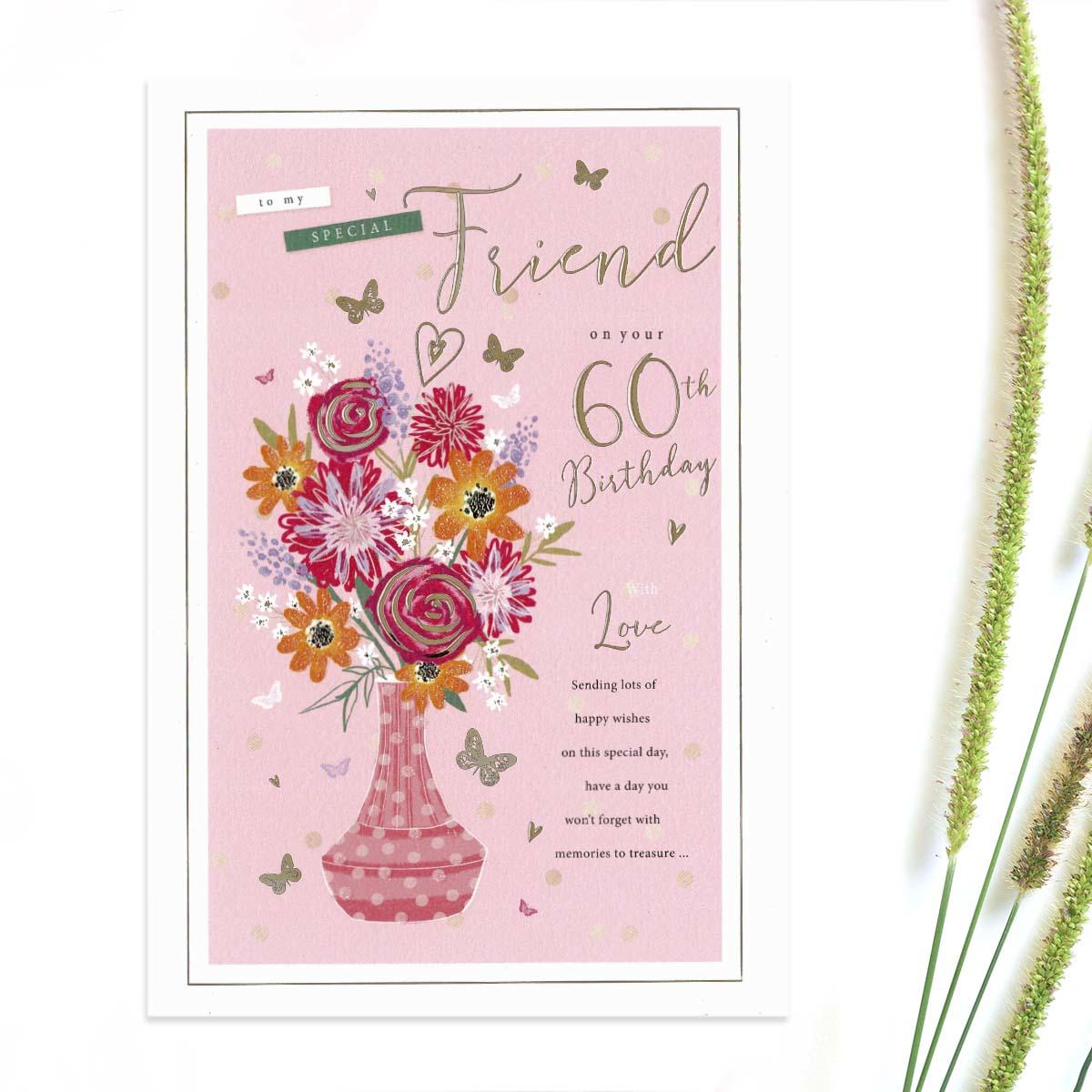 Special Friend 60th Birthday Card Alongside Its Red Envelope