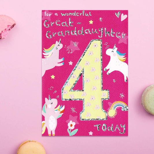 Age 4 Great Granddaughter Birthday Card Sat On A Display Shelf