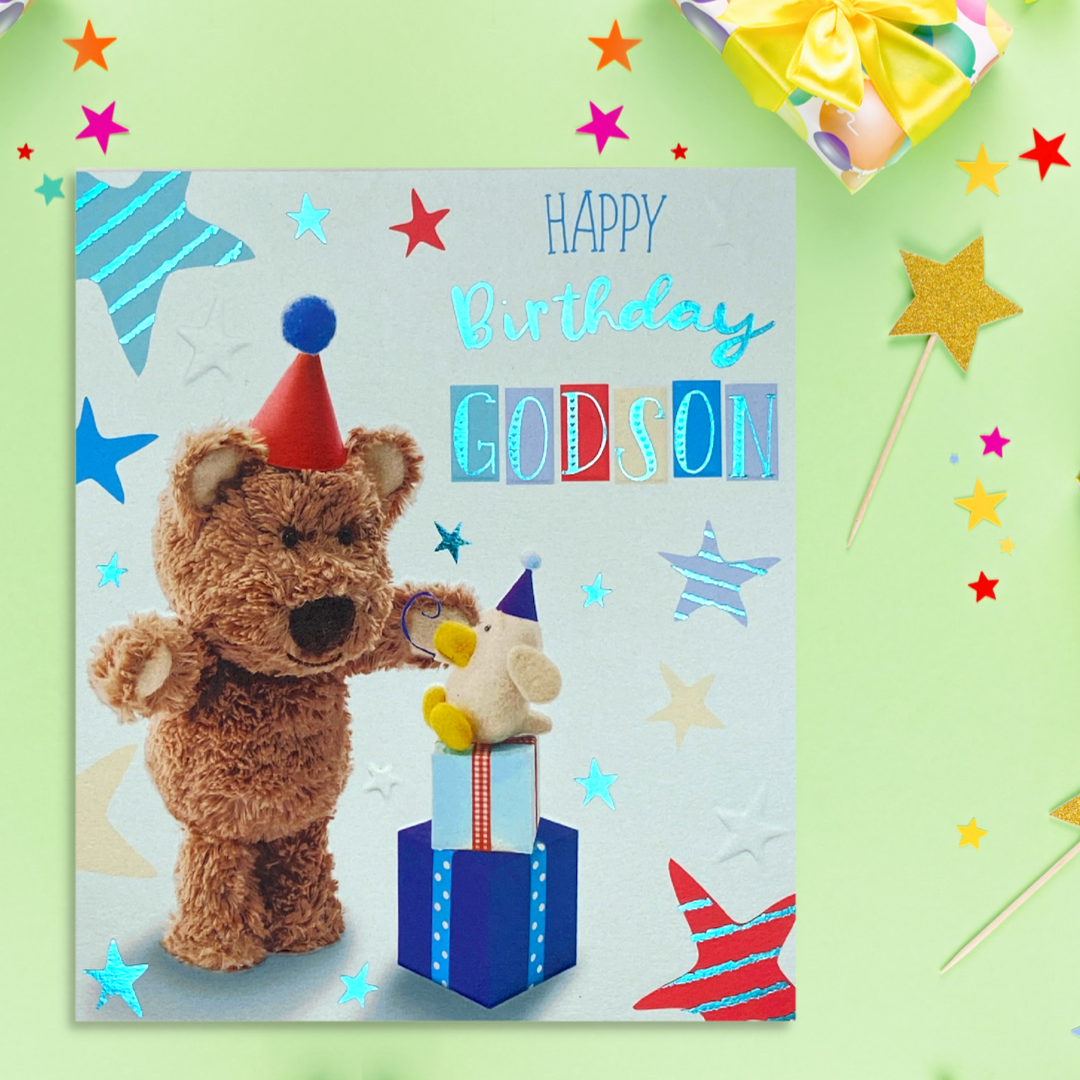 Godson Birthday Card - Barley Bear & Gifts