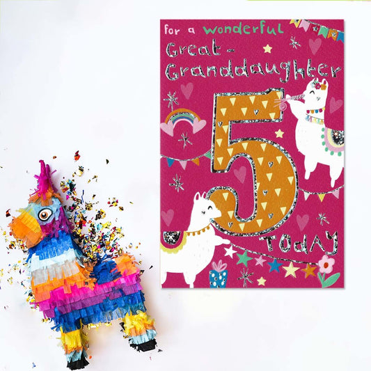 Great Granddaughter Age 5 Birthday Card Sat On A Display Shelf