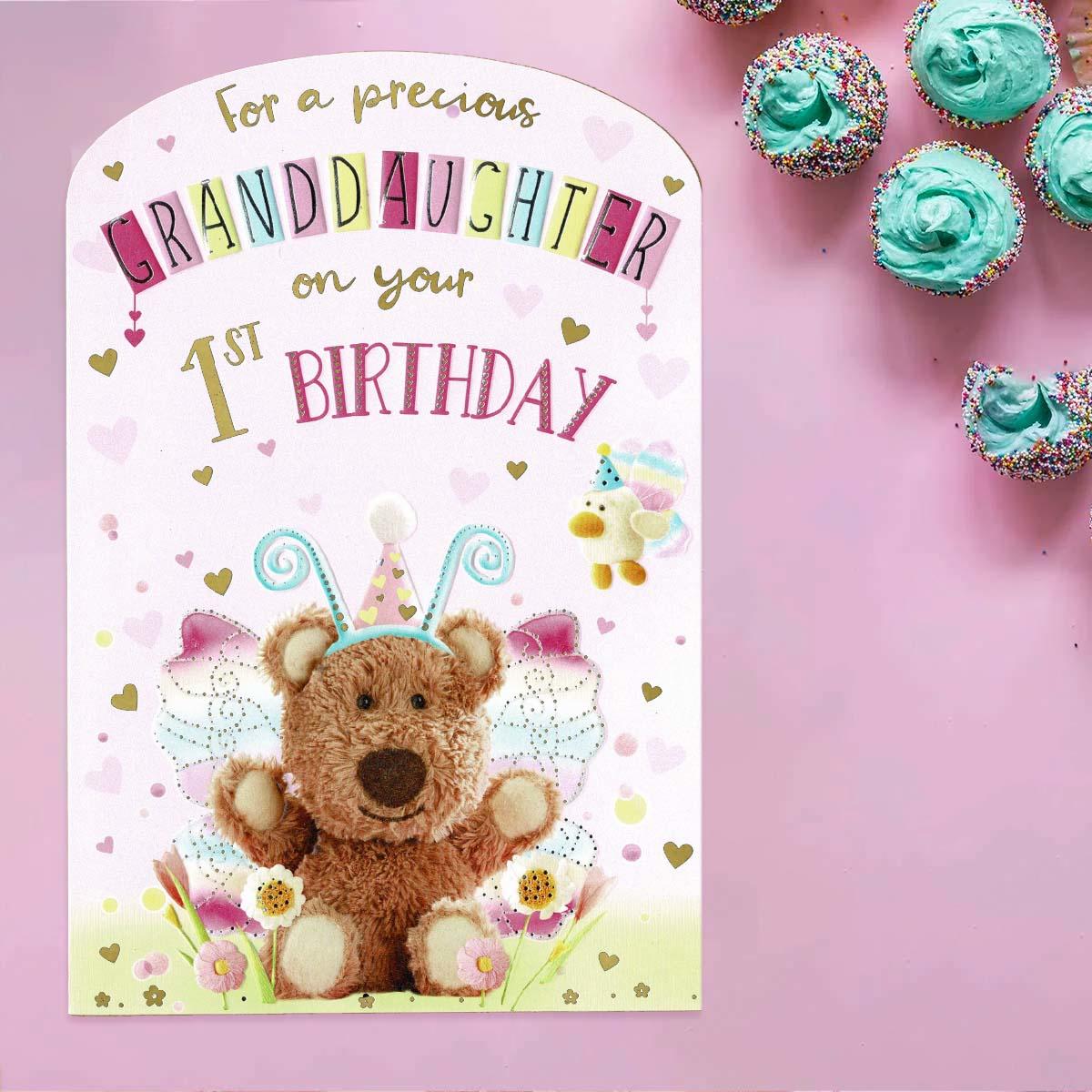 Barley Bear - Granddaughter 1st Birthday Card Front Image