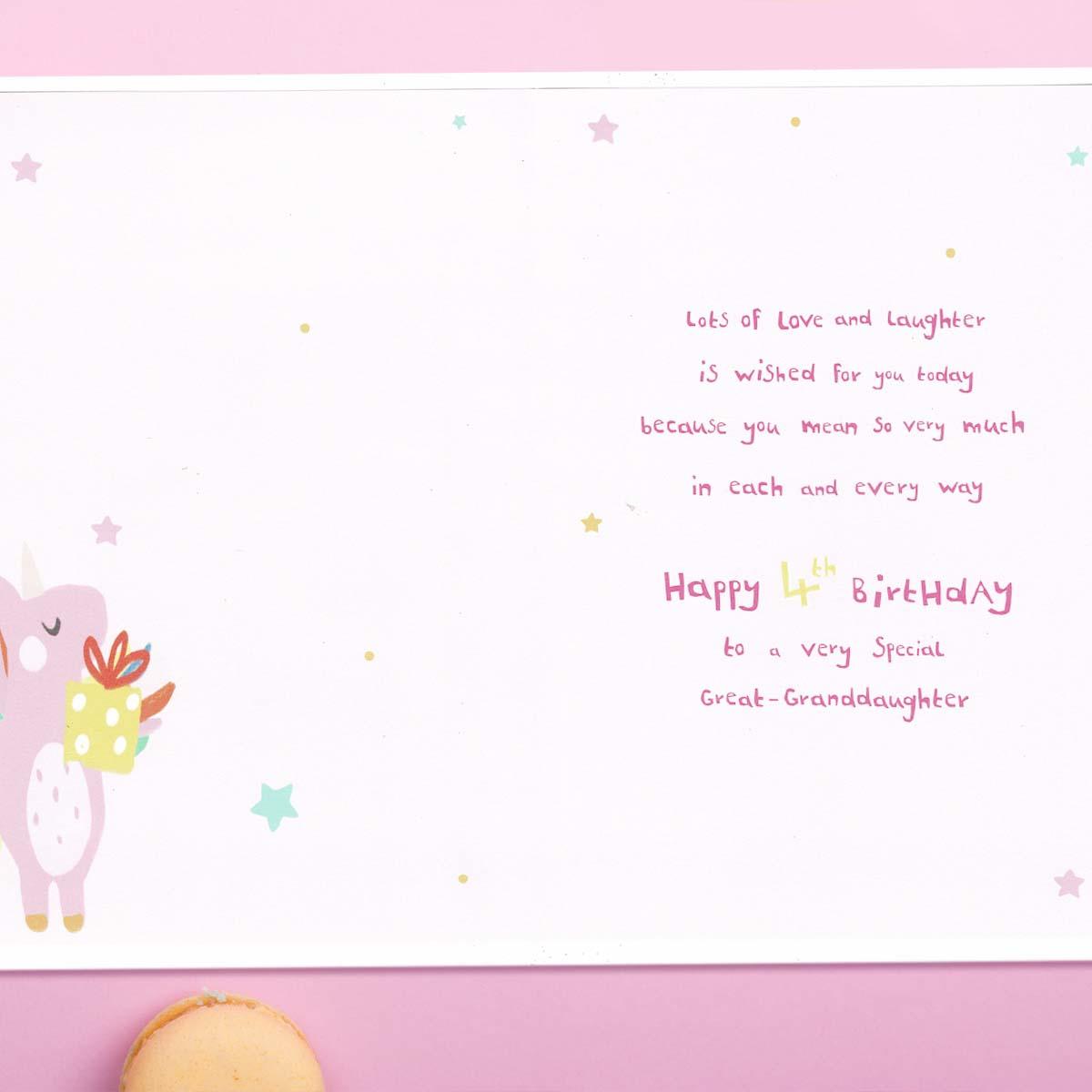 Great Granddaughter Age 4 Birthday Card Alongside Its Envelope