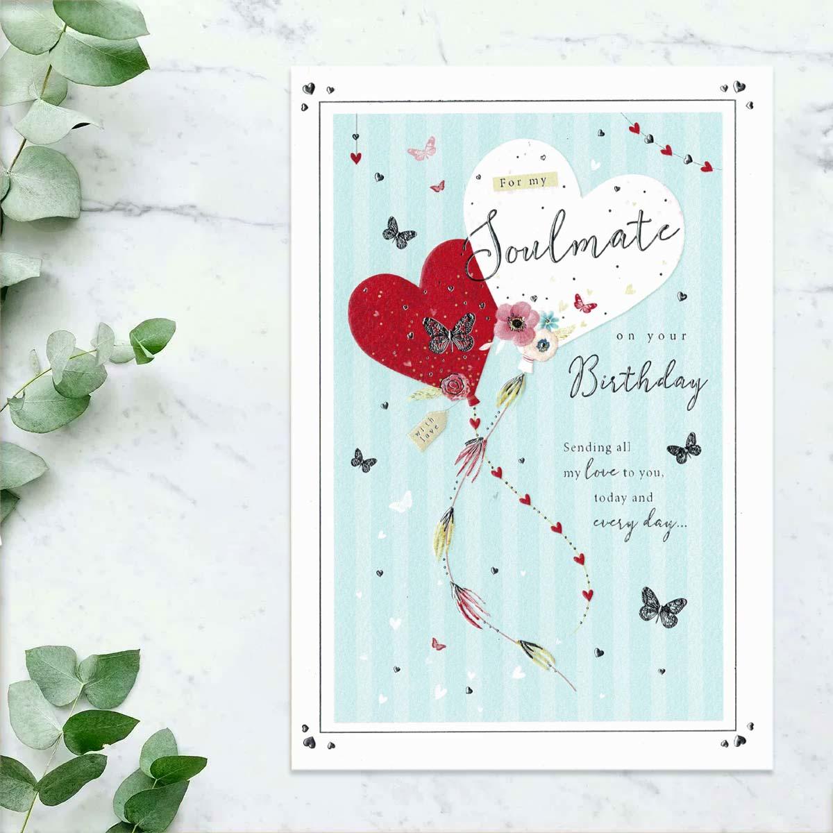 For My Soulmate Birthday Hearts Large Card Front Image