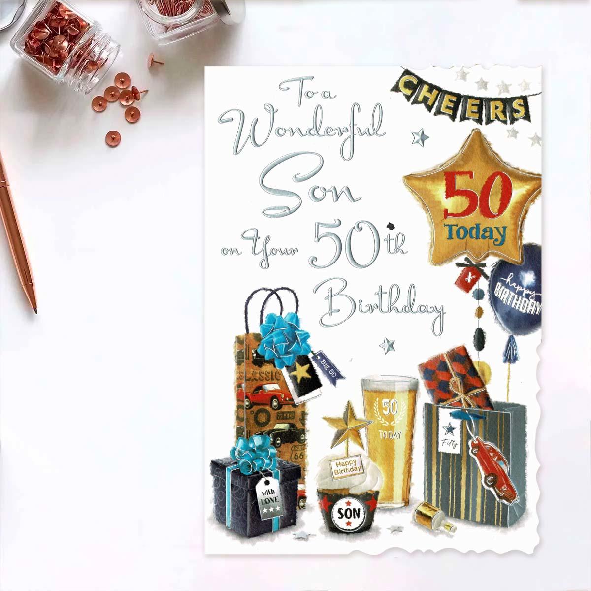 Velvet - Wonderful Son On Your 50th Birthday Card Front Image