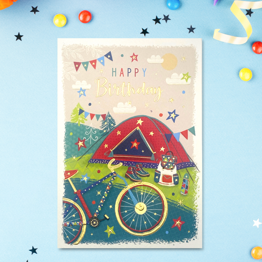 Camping Themed Birthday Card Displayed In Full