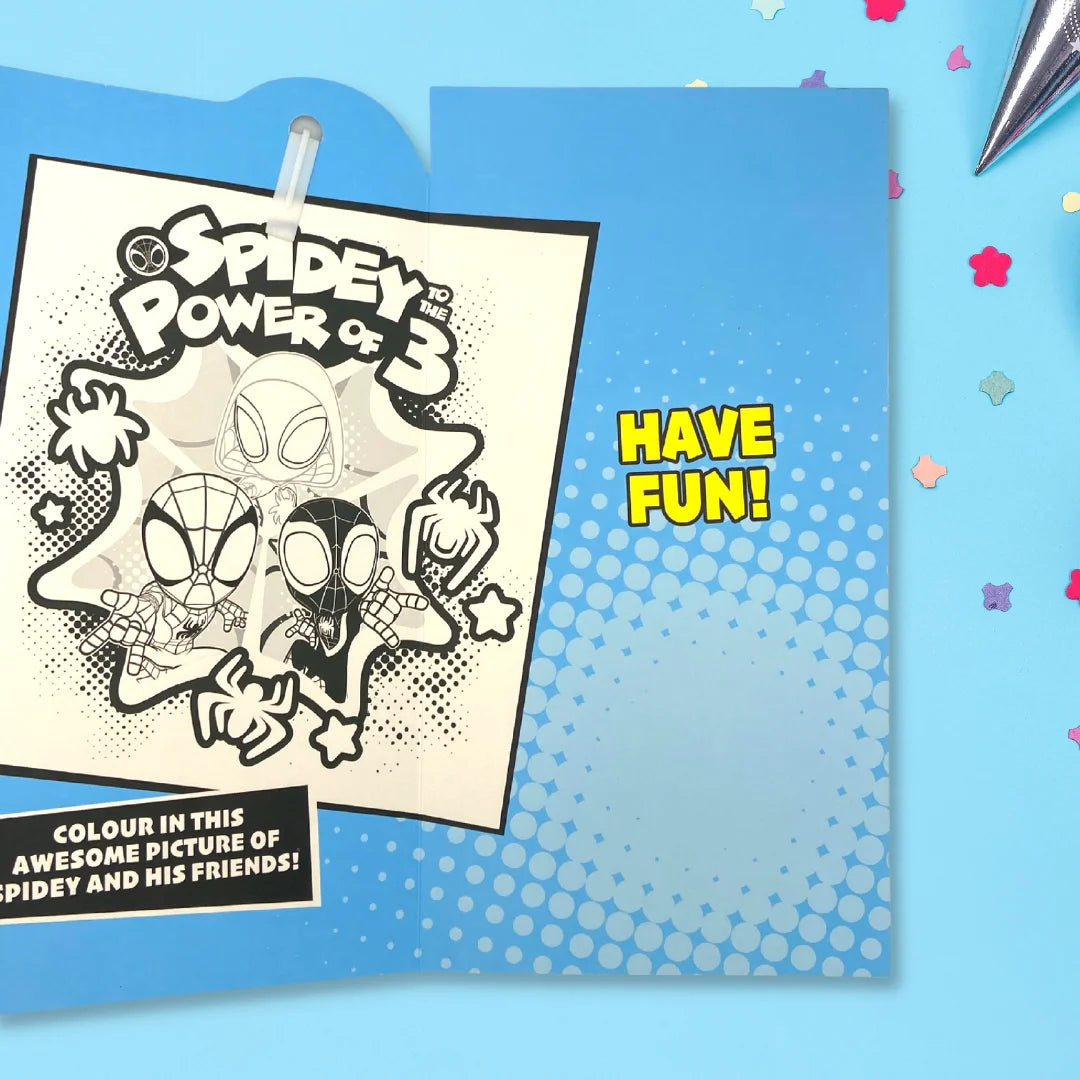 3rd Birthday Card - Marvel Spiderman With Badge & Colour In