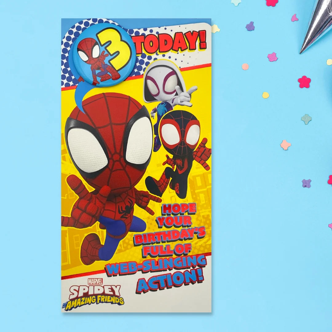 3rd Birthday Card - Marvel Spiderman With Badge & Colour In