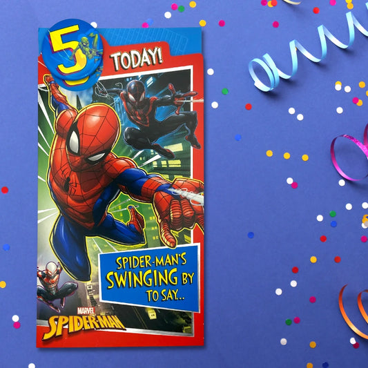 5th Birthday Card - Marvel Spiderman With Badge