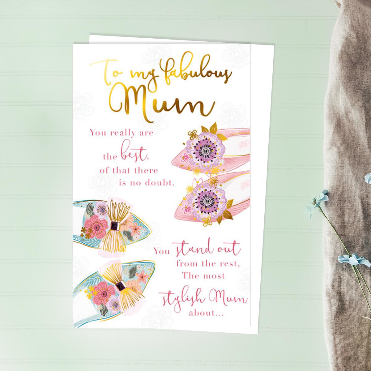 Mum Colourful Shoes Mother's Day Design Alongside Its White Envelope