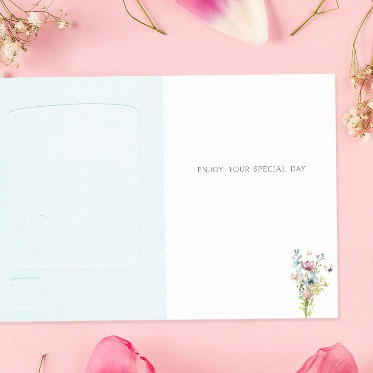 Inside with colour print and greeting