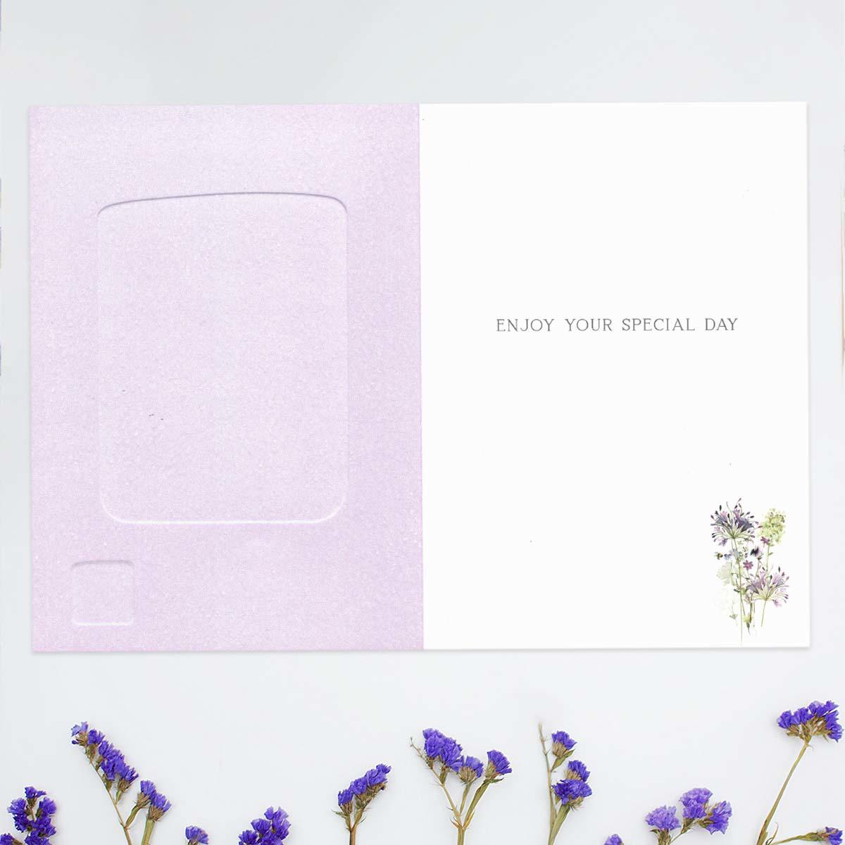 Inside with colour print and greeting