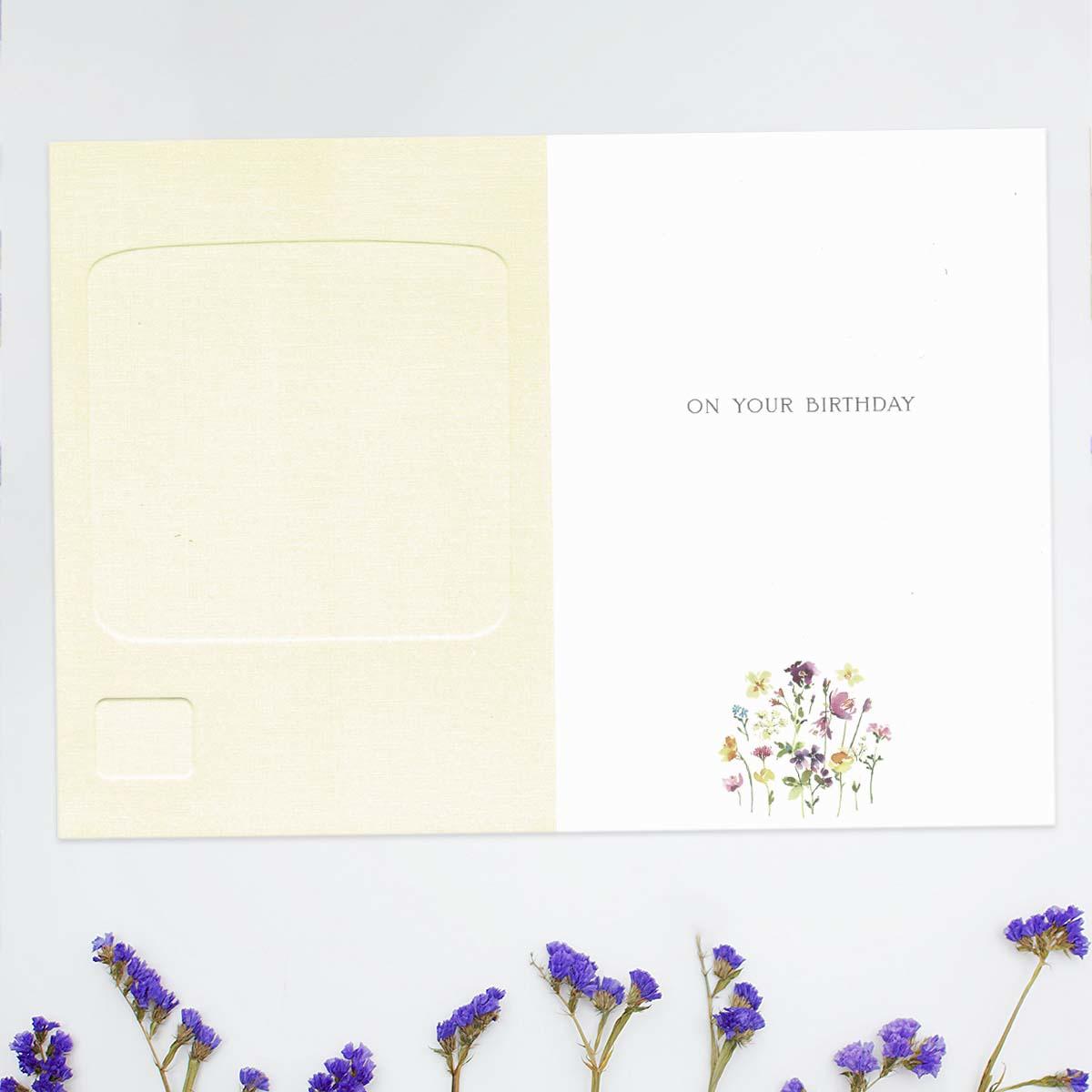Inside with colour print and greeting