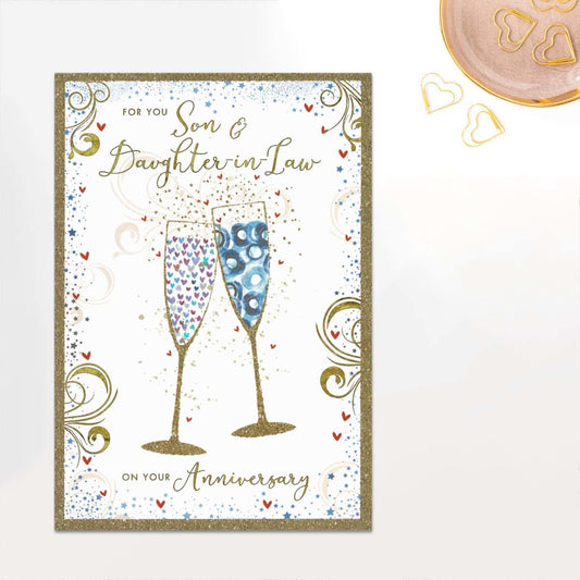 Son & Daughter in Law Anniversary Bubbles Card Front Image