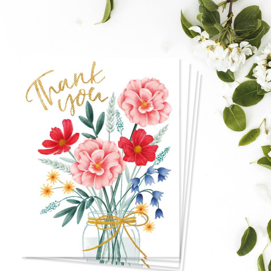Notecards - Jar Of Flowers - Pack of 4 - Thank You Front Image