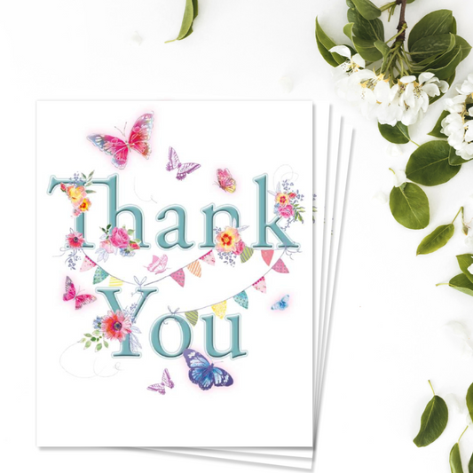 Notecards - Butterflies & Bunting - Pack of 4 - Thank You Front Image
