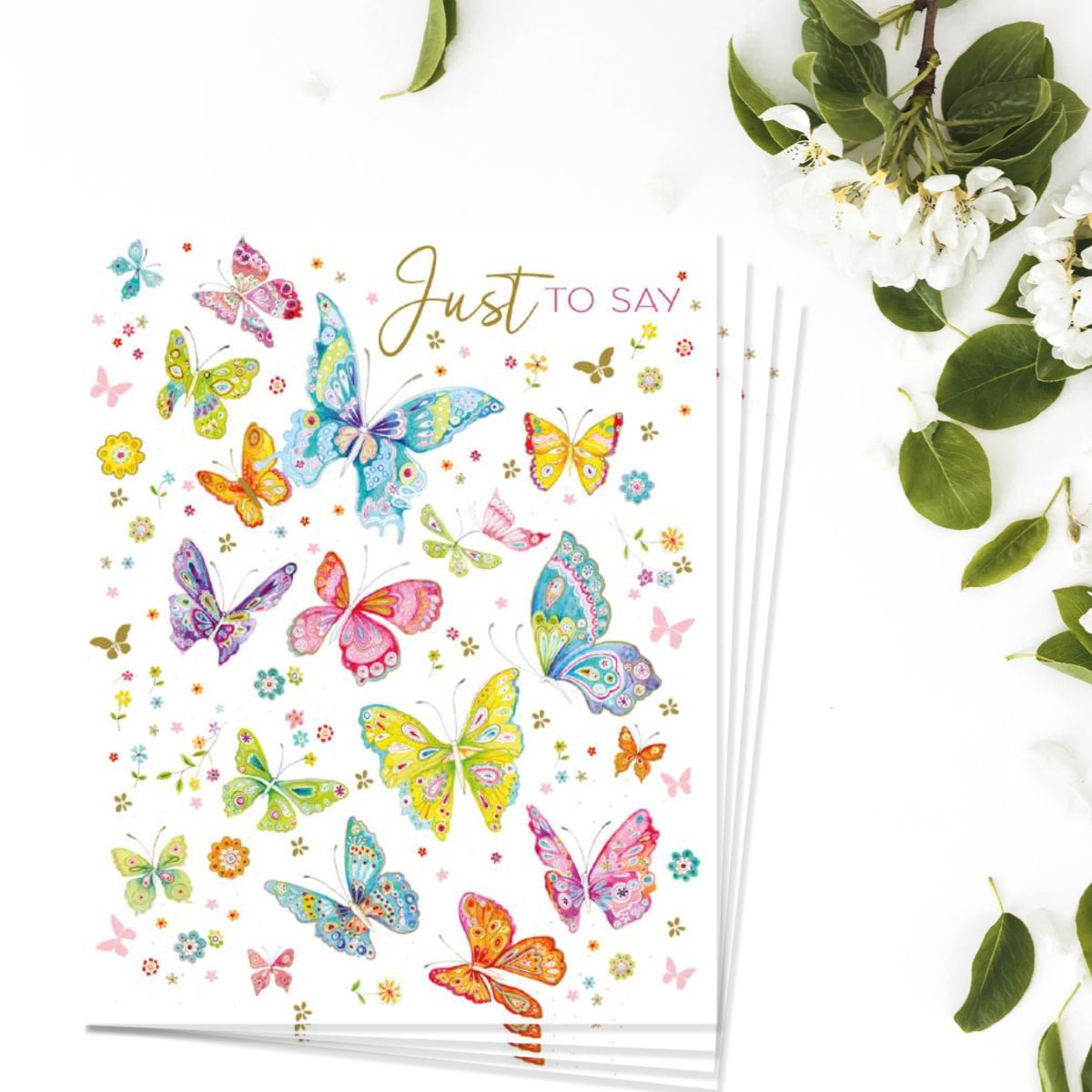 Notecards - Colourful Butterflies - Pack Of 4 - Just To Say Front Image