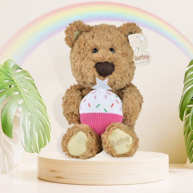 Barley Bear Holding A Cupcake Displayed In Full