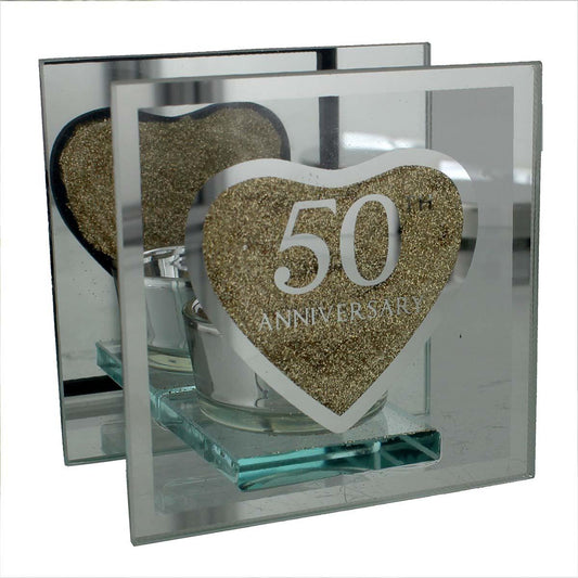 Gold Heart Anniversary Tealight Holder Displayed In Full