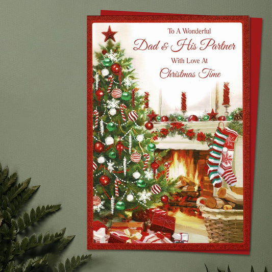 Wonderful Dad And Partner Christmas Fireside Scene Card Front Image