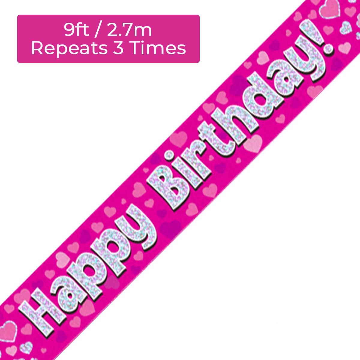 Happy Birthday Pink And Silver Banner Displayed
