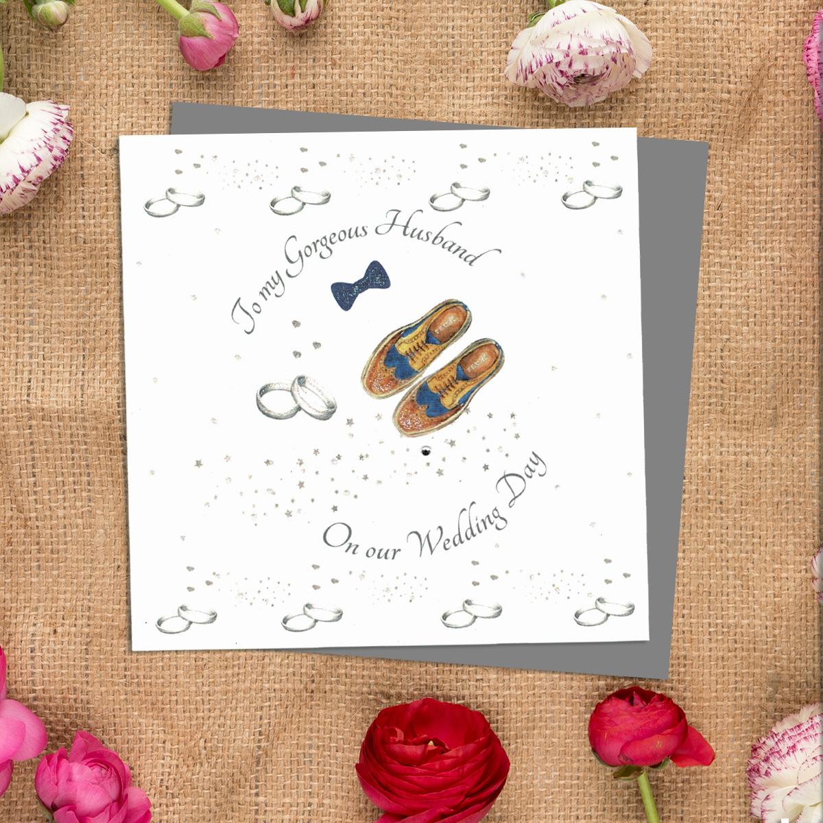 Husband Wedding Day Greeting Card Alongside Its Ivory Envelope