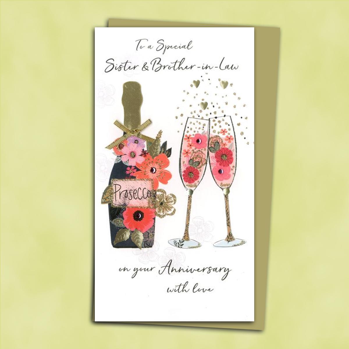 Brother & Sister In Law Handmade Anniversary Card Alongside Its Gold Envelope