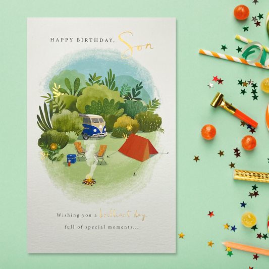Son Birthday Card - Campervan & Tent