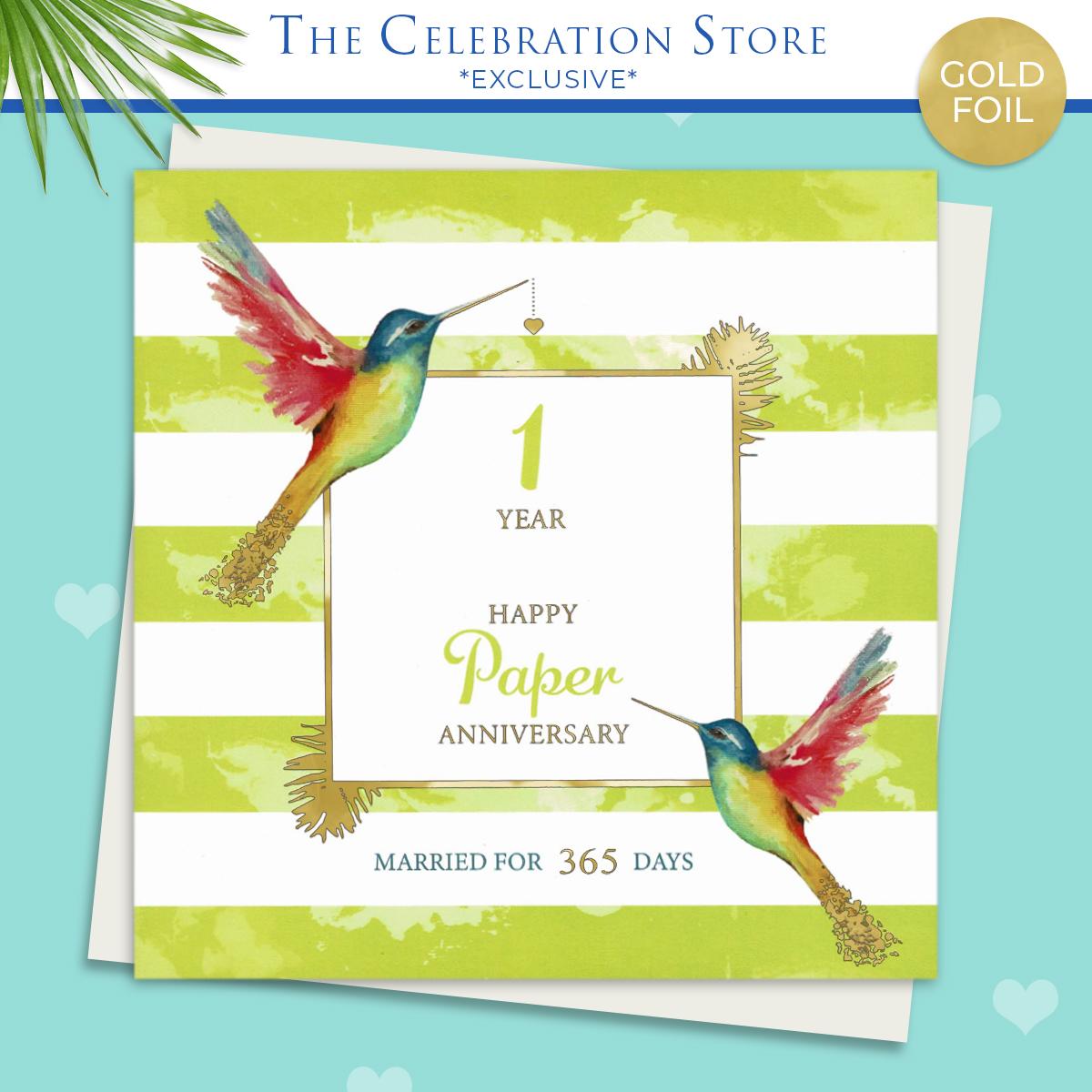 1st Hummingbird Anniversary Card Sat On A Display Shelf