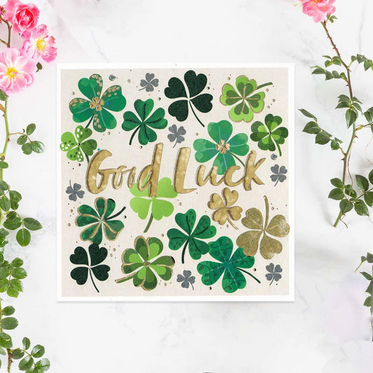 Good Luck Shamrocks & Clover Card Front Image