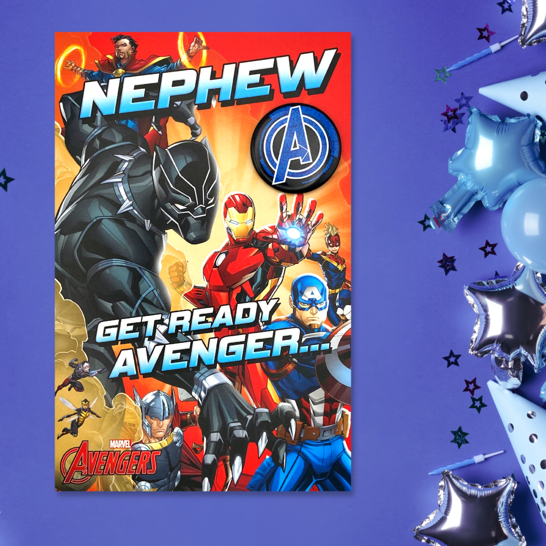 Nephew Birthday Card - Marvel Avengers With Badge