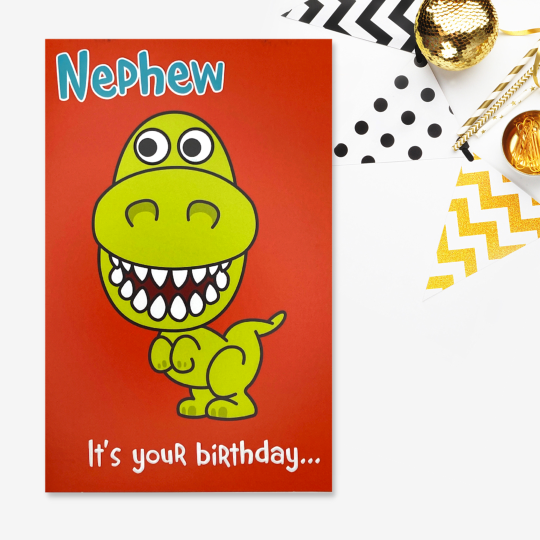 Nephew Birthday Card - Eye Spy Humour Dinosaur