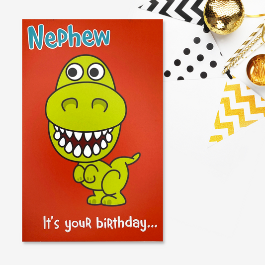 Nephew Birthday Card - Eye Spy Humour Dinosaur