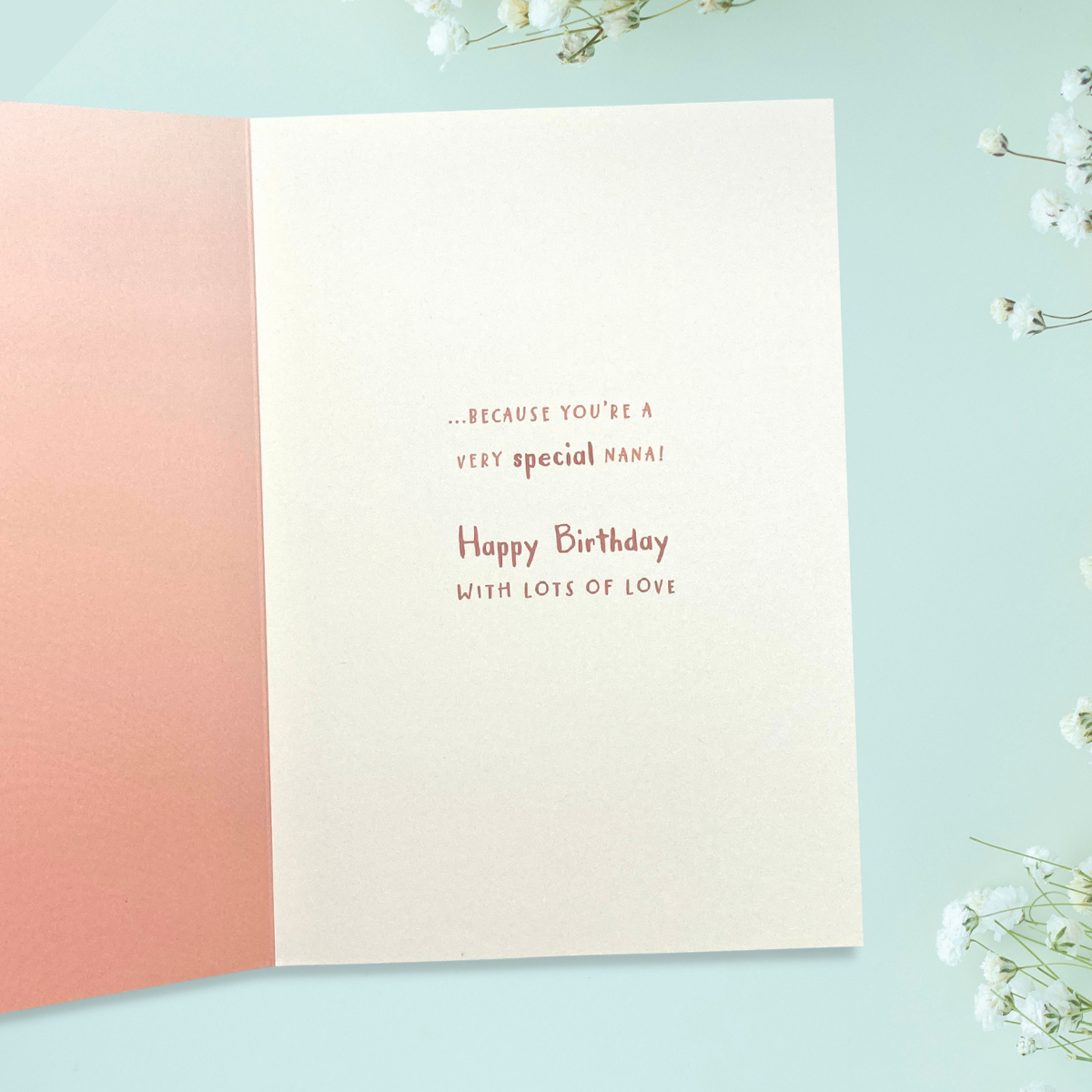 Inside with colour print and greeting