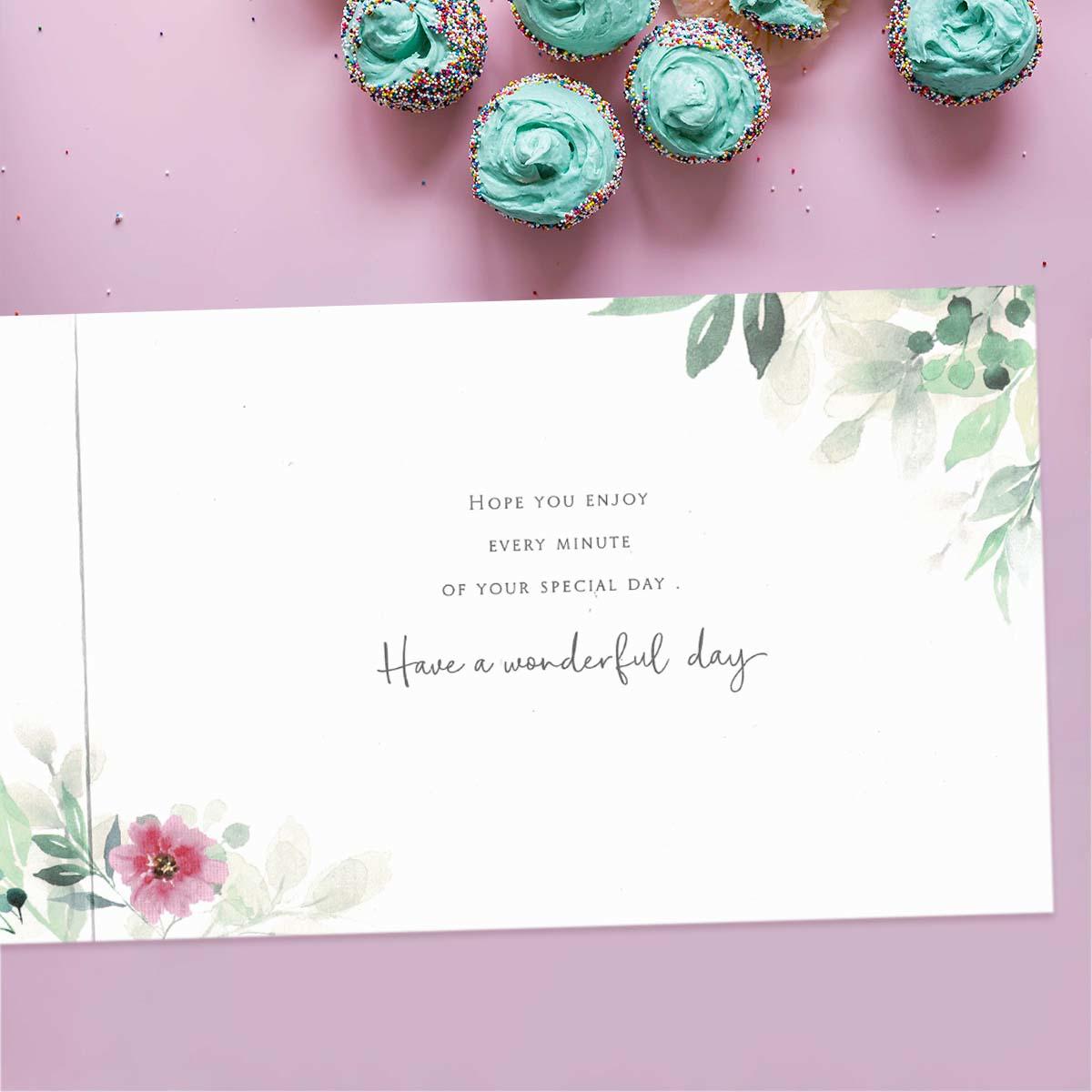 Inside with colour print and greeting